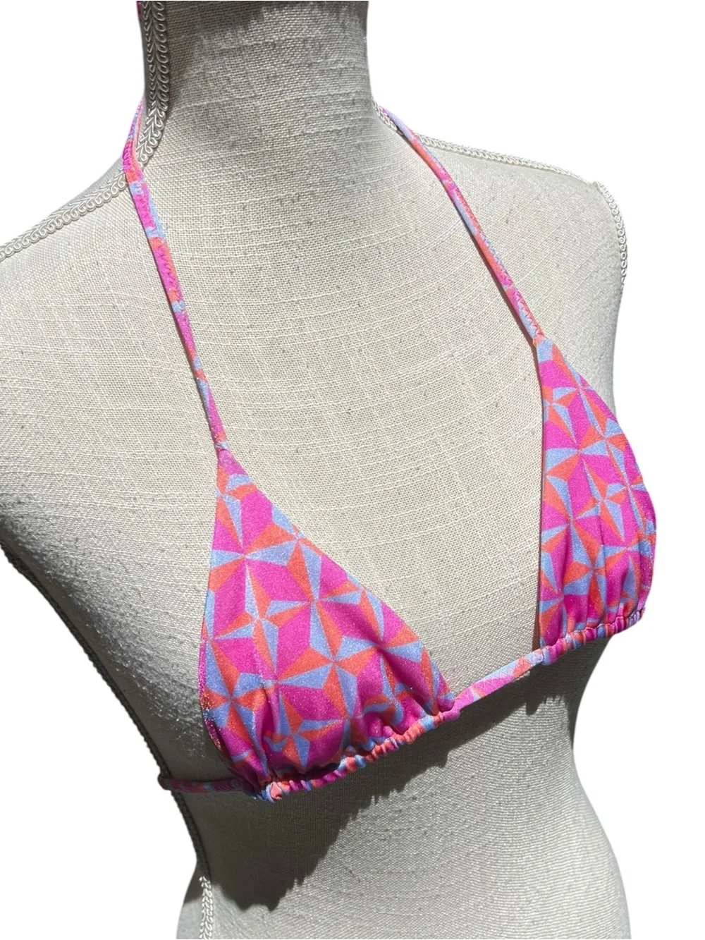 🌻EUC ONEONE Swimwear Pink Geometric Triangle Bikini Top Adjustable Ribbed Small